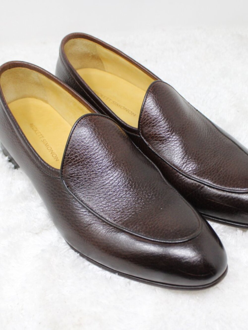 Beckett Simonon Shoes Mens 9 1/2 Brown Pebbled Leather Belgian Loafer Slip-On